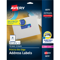 Office Supplies Avery 3/4" x 2 1/4" White Print-to-the-Edge Address Labels 750/Pack