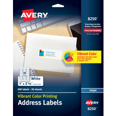 Office Supplies Avery 08250 1" x 2 5/8" Matte White Rectangle Color Printing Labels 600/Pack