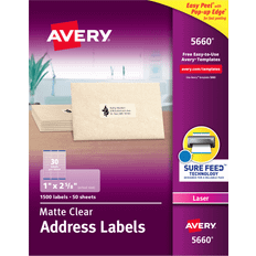 Avery Matte Clear Address Labels Sure Feed Technology Laser 1 x 2-5/8 1 500 Labels (5660)