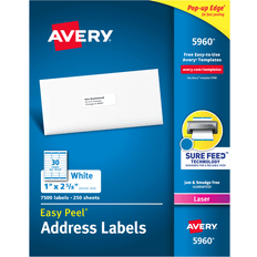 Labels Avery Easy Peel White Laser Address Labels, 5960, 1" x 2 5/8" Box Of 7,500