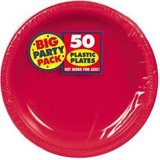 Red Plates, Cups & Cutlery Amscan Big Party Pack Plastic Plates, 7"W Round, Apple Red, 3/Pack, 50 Per Pack (630730.4) Apple Red