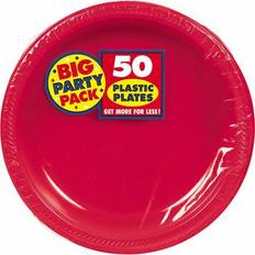 Red Plates, Cups & Cutlery Amscan Plastic Plates, 10-1/4" Apple Red, 50 Plates Per Big Party Pack, Set Of 2 Packs