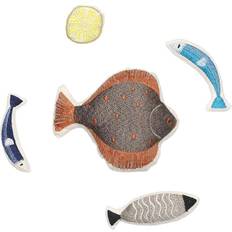 Dyr Kjøkkenleker Ferm Living Embroidered Fish Cuddly toy 5 embroidered cuddly toys in cotton bag Multicoloured