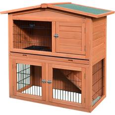 Pawhut 40" Wooden Rabbit Hutch Small Animal House Pet Cage