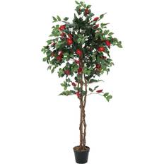 Naturfarvet Kunstige planter Europalms Kunstig Kamelia, rød, 180cm Kunstig plante