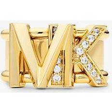 Michael Kors Metal-Plated Brass Pavé Logo Ring - Gold