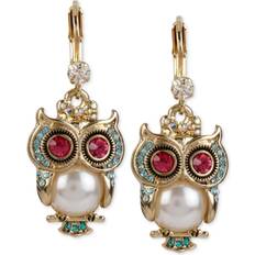 Betsey Johnson Owl Drop Earrings - Gold/Pearl/Crystal