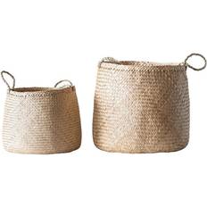 Baskets 3R Studios Beige Woven Seagrass with Handles Set of 2 Basket