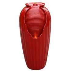 Teamson Home 32 in. Red Glazed Floor Fountain with LED Light Poster