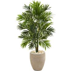 Beige Artificial Plants Nearly Natural 4' Areca Artificial Palm Tree in Sand-Colored Planter Unisex Artificial Plant