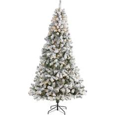 Multicolored Christmas Decorations Nearly Natural Flocked West Virginia Fir Artificial with Lights, 96" Unisex Christmas Tree