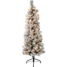 Puleo International 4.5-ft. Pre-Lit Flocked Portland Pine Pencil Artificial Christmas Tree, Green Christmas Tree