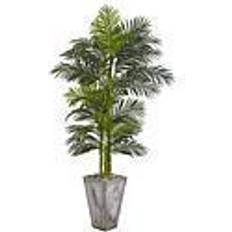 Artificial Plants Nearly Natural 7 ft. Artificial Golden Cane Palm Tree w/Cement Planter Artificial Plant