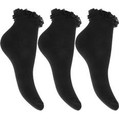 Girl's Ruffled Trim School Socks 3-pack - Black