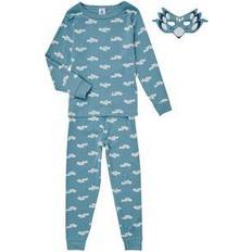 Poliestere Pigiame Petit Bateau Girl's BIrds Themed Cotton Pyjamas With Mask - Rover Blue/Marshmallow White (A05GG01050)