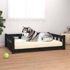 vidaXL hundeseng 105,5x75,5x28 massivt fyrretræ sort