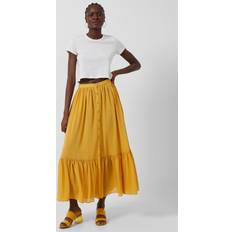 French Connection ruffle hem midi skirt in mustard-Yellow