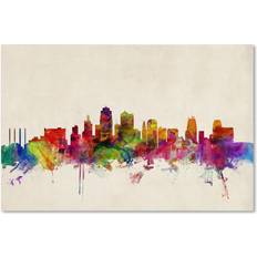 Wall Decor Trademark Fine Art Michael Tompsett 'Kansas City Watercolor Skyline' Canvas 16 x 24 one size Wall Decor