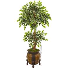 Nearly Natural 59" Variegated Ficus Artificial Tree in Decorative Planter Unisex Artificial Plant