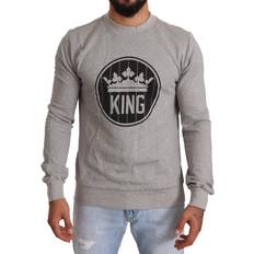 Dolce & Gabbana Gray Tops Dolce & Gabbana Gray Crown King Cotton Pullover Men's Sweater