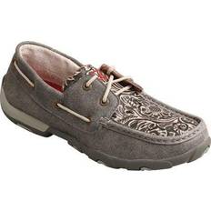 Gray - Women Boat Shoes Twisted X Women WDM0057 Boat Shoe Distressed/Leopard Leather