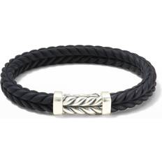 David Yurman Chevron Rubber Bracelet - Silver/Black/Diamonds