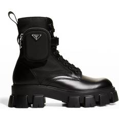 Laced - Men Ankle Boots Prada Monolith Re-Nylon & Leather Pouch Combat Boots - Black