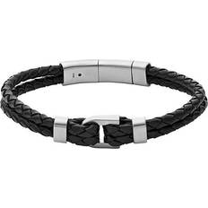 Fossil Herren Schmuck Fossil Men's Woven Leather Bracelet, Black/Silver