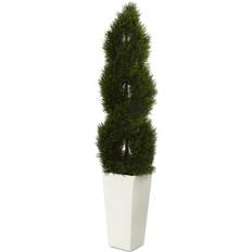 White Small Boxes Nearly Natural 5.5' Double Pond Cypress Spiral Topiary Artificial Tree in White Tower Planter Uv Resistant Unisex Small Box