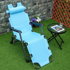 Sun Chairs OutSunny 120°/180° Reclining Chaise Lounge Chair with Pillow Oxford Fabric Blue