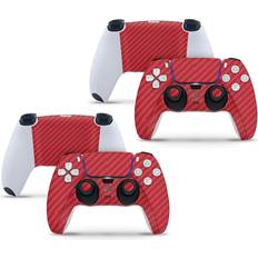 PlayStation 5 Gaming Sticker Skins giZmoZ n gadgetZ PS5 2 x Controller Skins Full Wrap Vinyl Sticker - Carbon Red