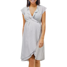 White maternity dress Nom Maternity Marina Maternity/Nursing Wrap Dress Microstripe