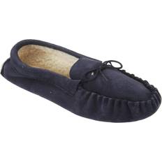 Fourrure Chaussures Jake Real Suede Moccasin Slippers - Café/Bleu