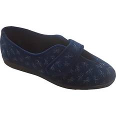 Velour Shoes Sleepers (5 UK, Blue) Womens/Ladies Ivy Floral V Throat Touch Fastening Slippers