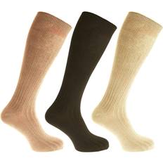 Beige - Men Socks Mens 100% Cotton Ribbed Knee High Socks (Pack Of 3) (UK 6-11, EUR 39-45) (Beige/Cream/Green)