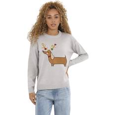 Harmaa - Jouluneule Neuleet Brave Soul Womens/Ladies Dachshund Christmas Jumper (Grey)