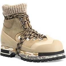 Chloe Nikie Ribbed Knit-Paneled Leather Hiking Boots - Neutral