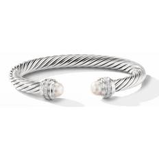 Jewelry 7mm Cable Bracelet with Diamonds & Pearls PEARL