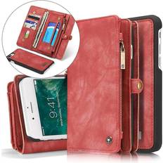 CaseMe CASEME iPhone 7 Plus Retro Split läder plånboksfodral Röd