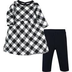 Dresses Hudson Baby 2-Piece Plaid Quilted Dress And Leggings Set Black/gold