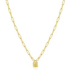 Chunky Chain Padlock Necklace - Gold/Transparent
