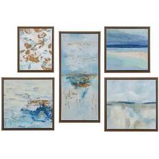 Madison Park Blue Horizon Collection MP95C-0179A 5 Piece Canvas with Abstract Design Relaxing Atmosphere and Gel Coating in Blue Multi Framed Art