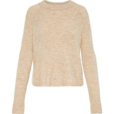 Pieces high neck jumper in beige-Neutral