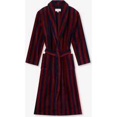 Derek Rose Aston Cotton Velour Towelling Bathrobe, Burgundy/Navy