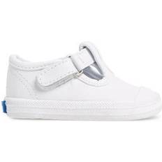 White Low Top Shoes Children's Shoes Keds Kid's Champion Toe Cap T-Strap - White Leather