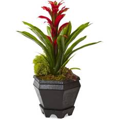 Nearly Natural Bromeliad in Hexagon Planter