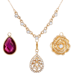 1928 Jewelry Link Pendant Necklace Set - Gold/Transparent/Pink