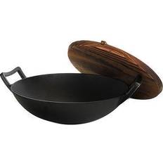 Cast Iron Wok Pans MegaChef Heavy Duty with lid 14 "