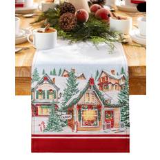 Elrene Home Fashions Storybook Christmas Table Runner Tablecloth Red (33x177.8)