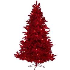 Red Christmas Trees Nearly Natural 7' Prelit Red Flocked Fraser Fir Christmas Tree 84"